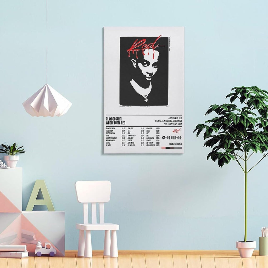 ZANLIART Playboi Carti - Whole Lotta Red Album Cover Canvas Print Music Poster for Room Aesthetic Frame:16x24inch(40x60cm)