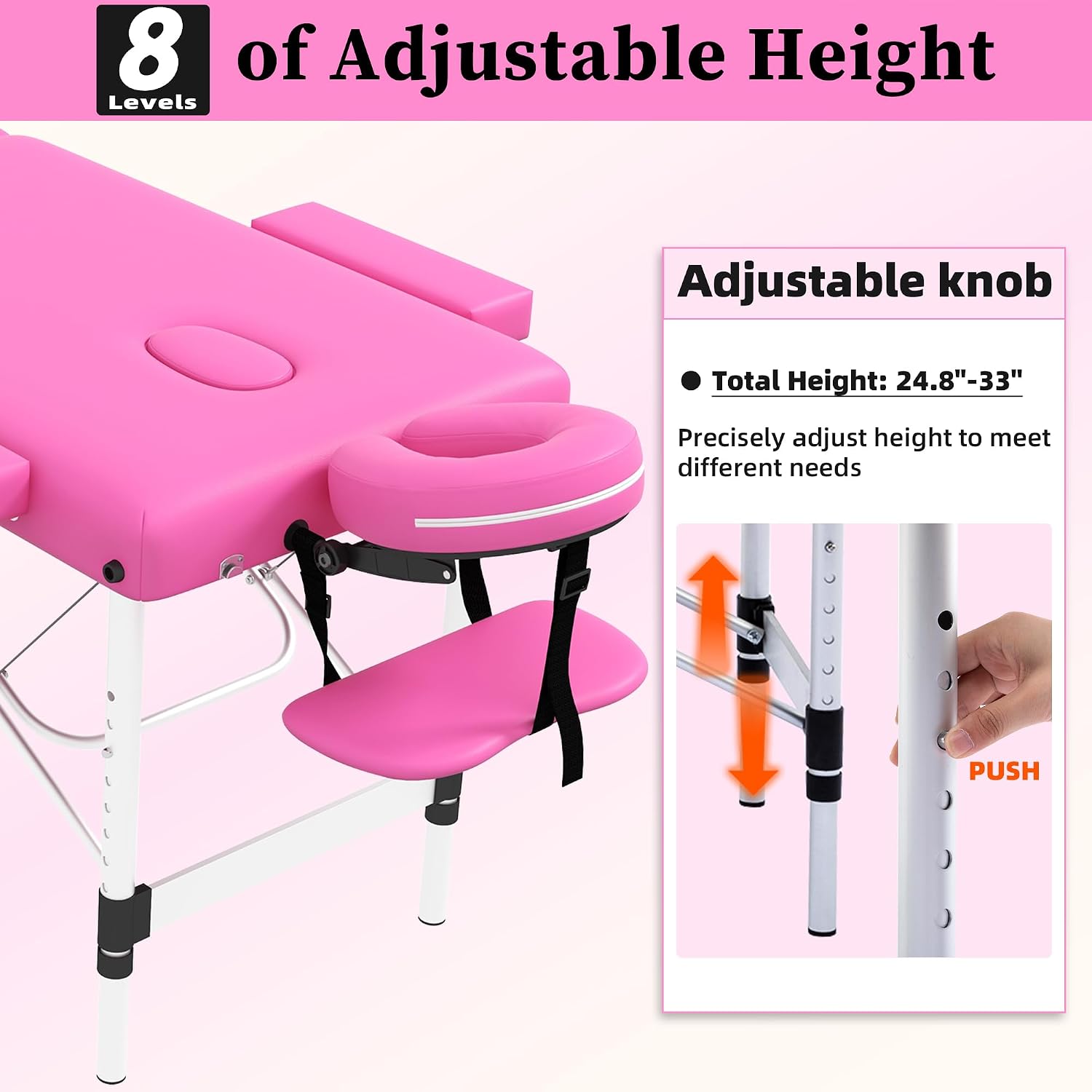 civama Massage Table Massage Bed Portable, 26 LBs Light Weight Foldable Tattoo Facial Care Spa Lash Bed Aluminum Frame with Accessories Carrying Bag, Pink
