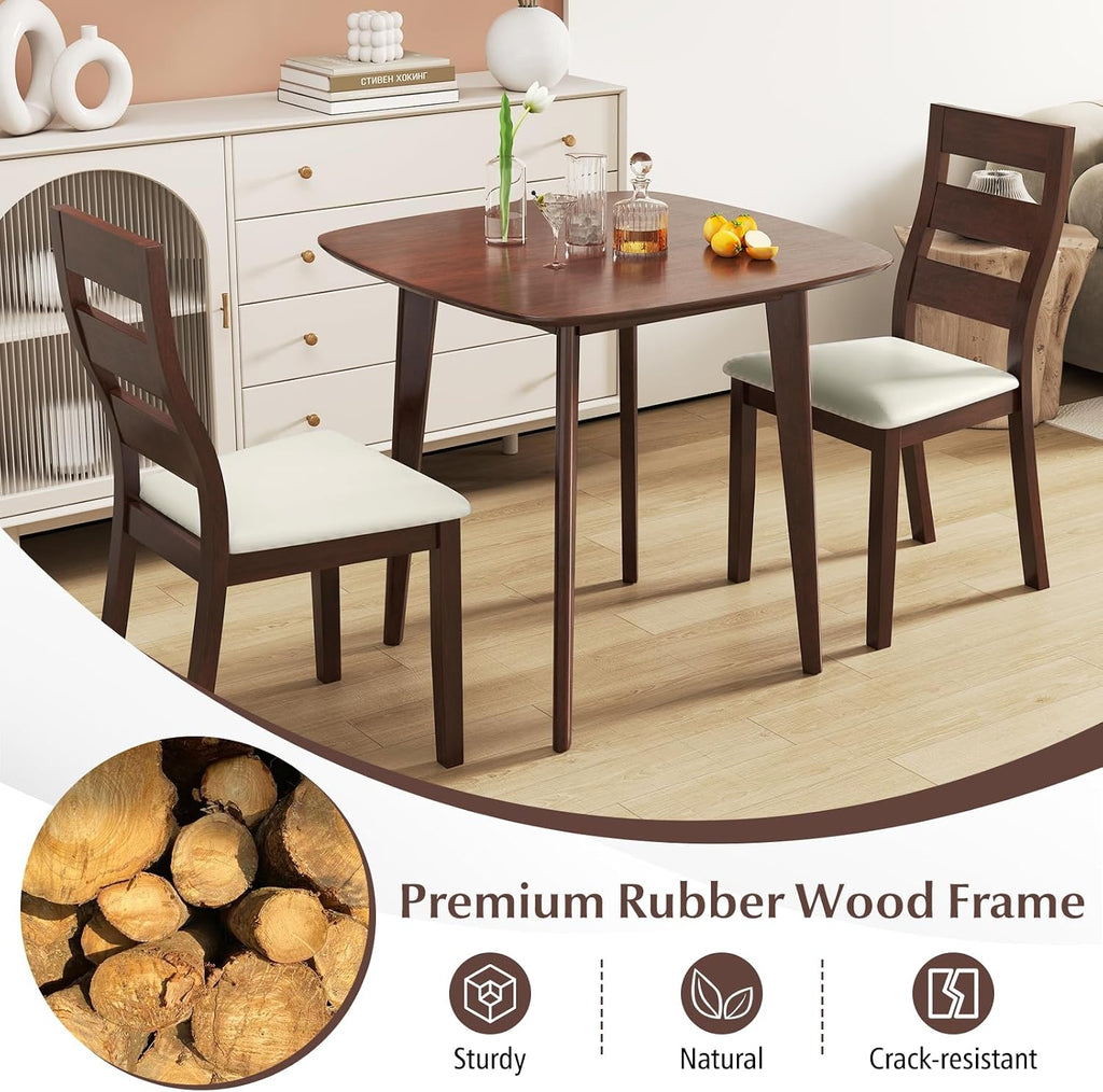 Giantex Small Dining Table Set for 2, Wood Square Kitchen Table and 2 Dinner Chairs with Upholstered Seat & Curved Backrest, Space-Saving Dinette Set for Small Space, Living Room, Dining Room