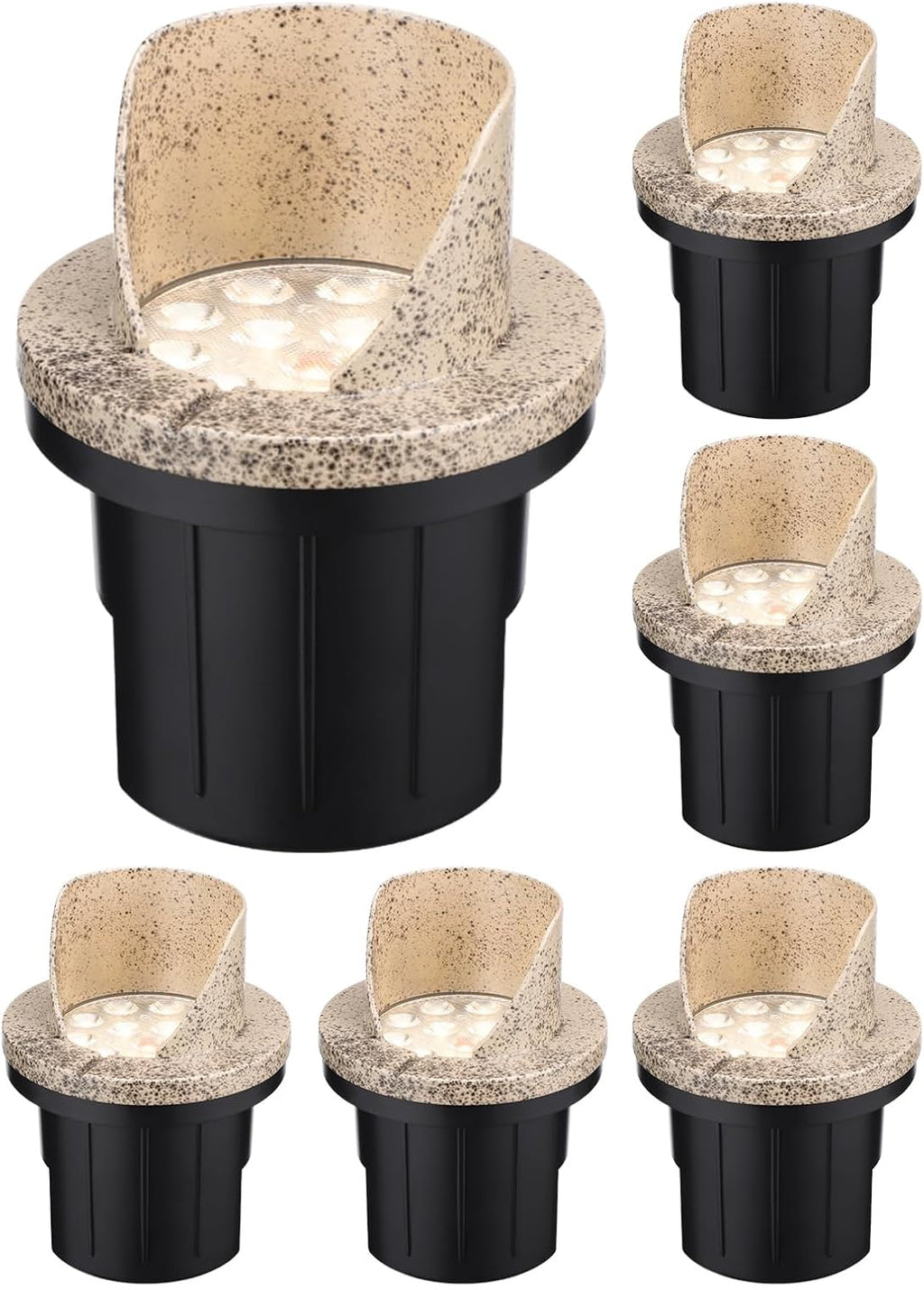 LEONLITE Dia. 4 Inch Well Lights Landscape LED In Ground, Shielded Top, 3000K Warm White, 12-24V AC/DC CRI90 Low Voltage Garden Landscaping, Rock Color Aluminum Housing, Pack of 6