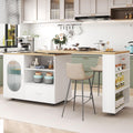 HSH 72.4' Rolling Kitchen Island with Swivel Table, Storage Cabinet, Drawers & Shelves, White Modern Mobile Island Cart on Wheels, Farmhouse Wood Island Table for Kitchen, Dining Room, Home Bar