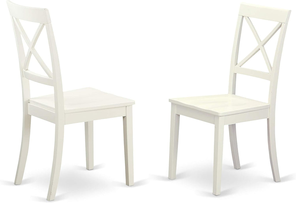 East West Furniture DLBO3-WHI-W 3 Piece Dining Room Table Set Contains a Round Kitchen Table with Dropleaf and 2 Dining Chairs, 42x42 Inch, Linen White