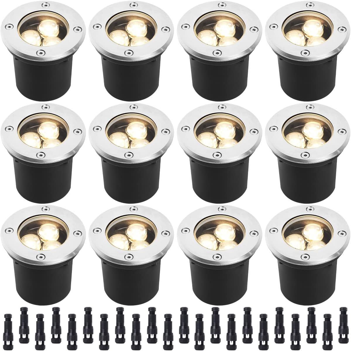 3W Led Low Voltage Landscape Lighting with Wire Connectors and Well Lights for Garden, Driveway, Deck, Tree (12 Pack)