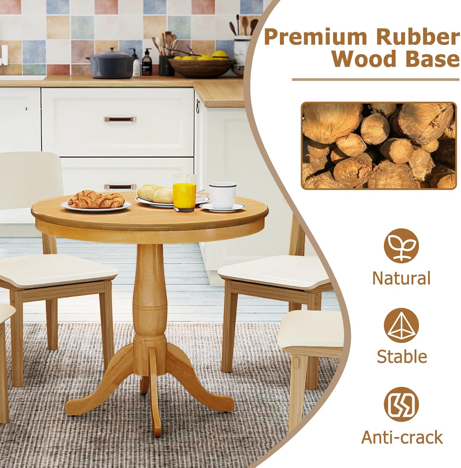 Giantex Round Dining Table for 2-4 People, 32' D X 30' H Wooden Kitchen Table with Spacious Tabletop, Pedestal Base, Leisure End Tables for Bar, Kitchen, Dining Room, Restaurant, Natural