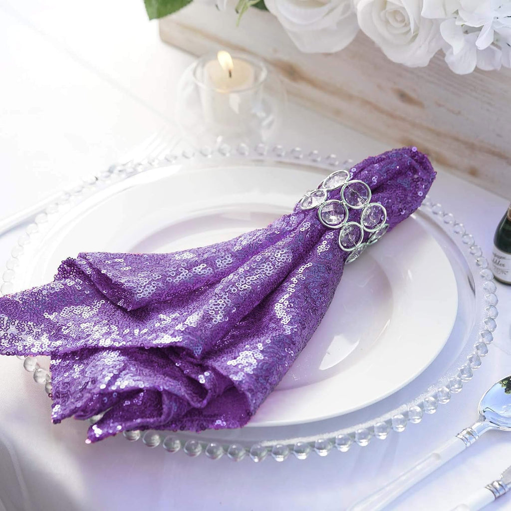 50 pcs 20-Inch Purple Sequins Napkins - for Wedding Party Restaurant Holiday Dinner