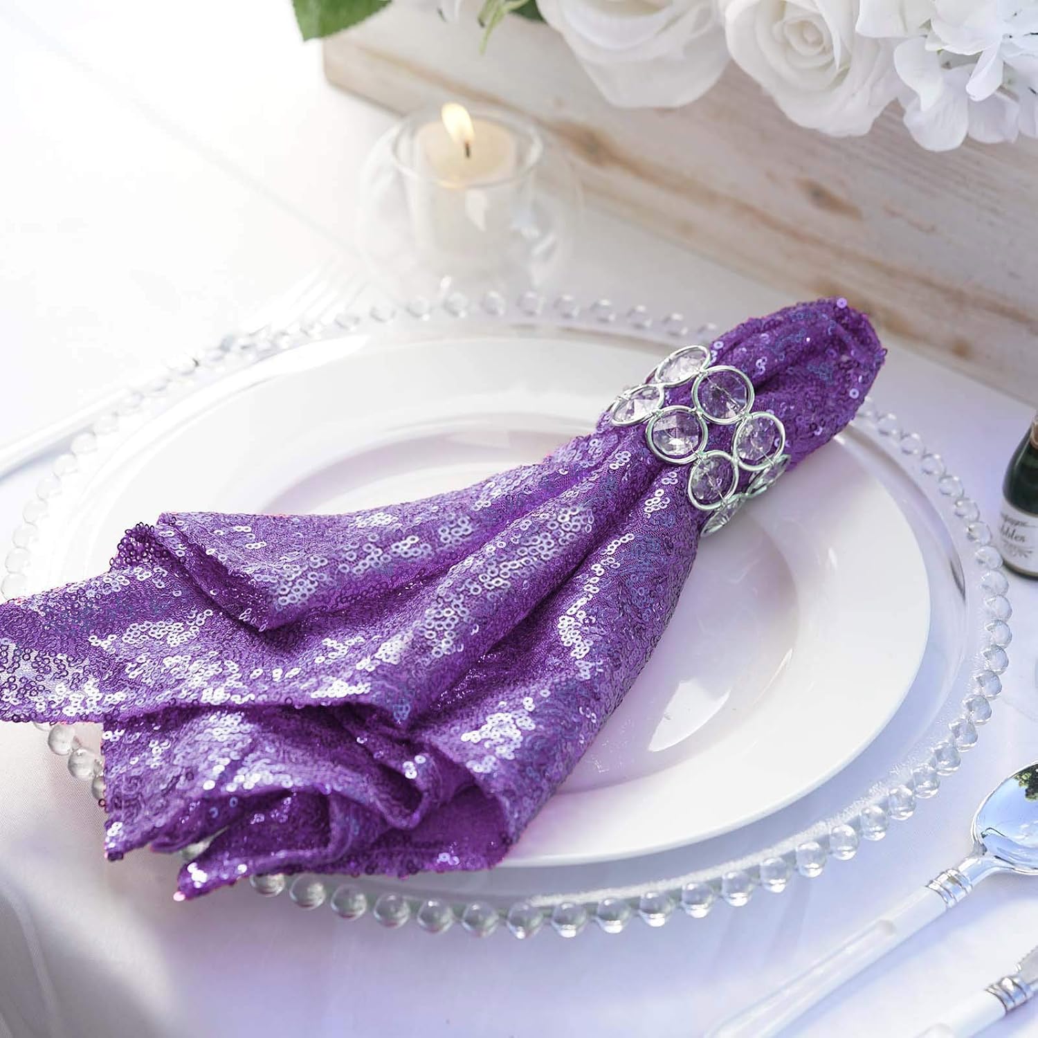 50 pcs 20-Inch Purple Sequins Napkins - for Wedding Party Restaurant Holiday Dinner