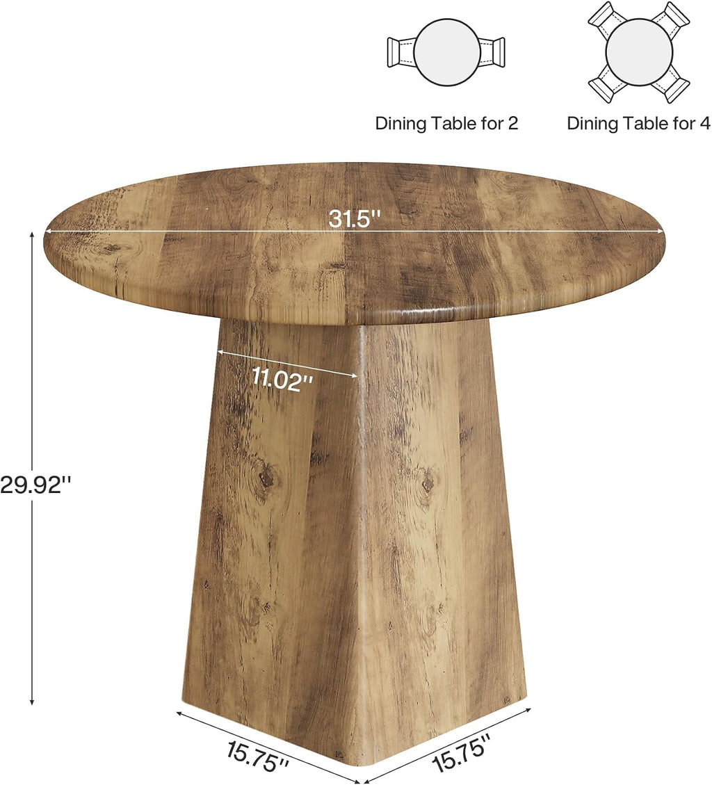 Tribesigns 31.5-Inch Round Dining Room Table for 2-4, Farmhouse Small Kitchen Dinner Table with Square Base for Dining Room Living Room, Rustic Brown