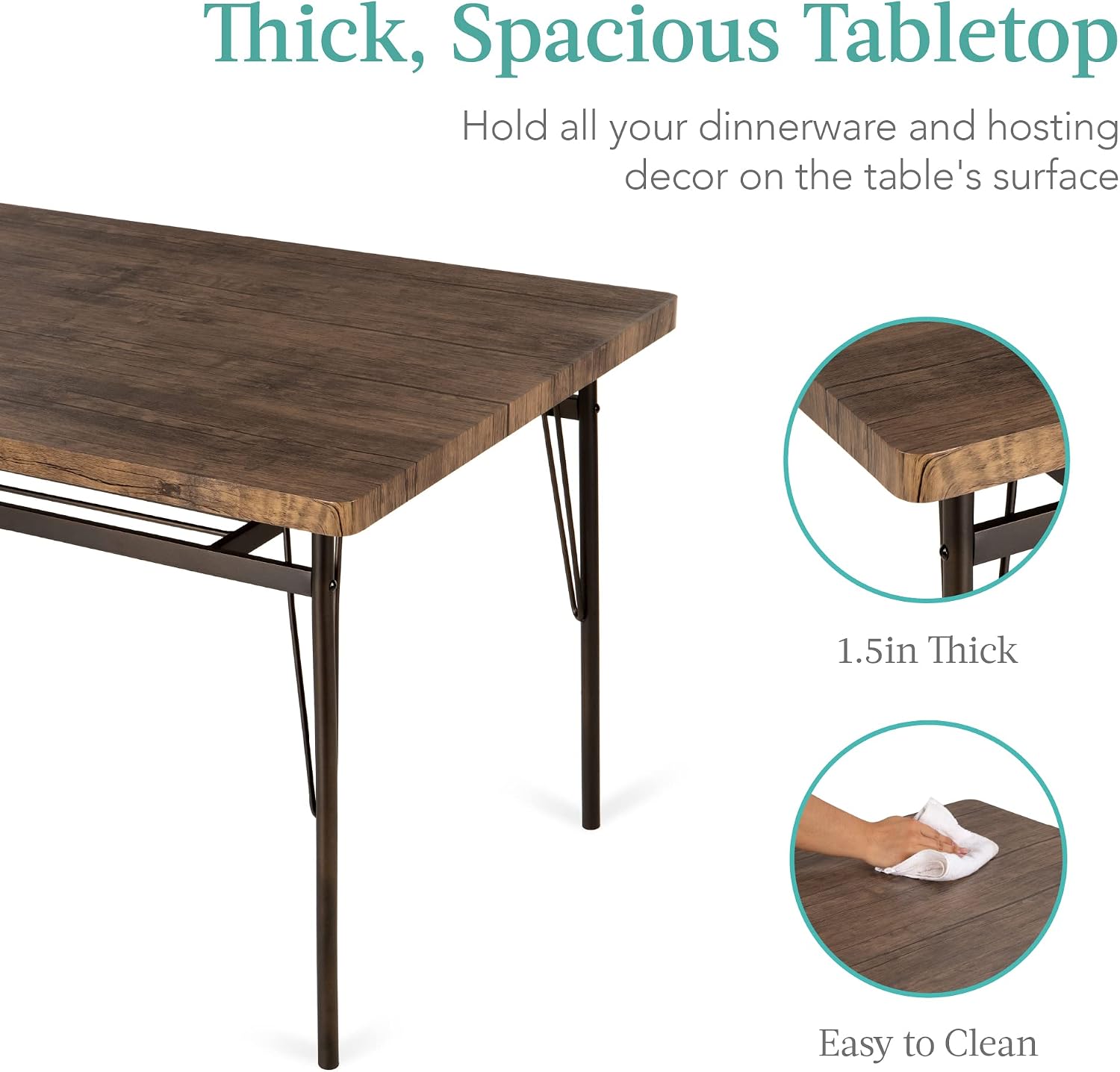 Best Choice Products 6-Piece 55in Modern Dining Set for Home, Kitchen, Dining Room w/Storage Racks, Rectangular Table, Bench, 4 Chairs, Steel Frame - Brown