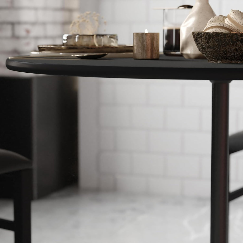 Flash Furniture Lars Black 36'' Round Wood Cocktail Table with 30'' and 42'' Columns