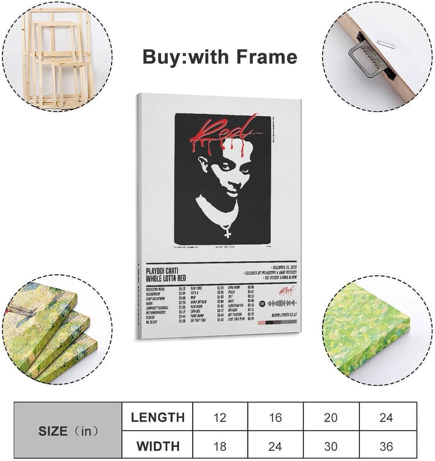 ZANLIART Playboi Carti - Whole Lotta Red Album Cover Canvas Print Music Poster for Room Aesthetic Frame:16x24inch(40x60cm)