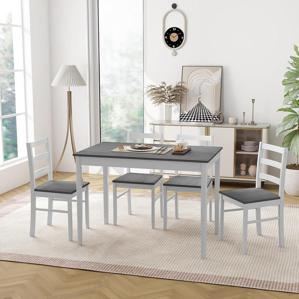 Giantex 5-Piece Dining Table Set for 4, 45' Rectangular Kitchen Table and Chairs Set with Solid Rubber Wood Legs, Space Saving Dinette Set for Small Space, Breakfast Nook, Restaurant (Grey)