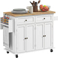 HOMCOM Kitchen Island Cart with Solid Wood Top, 44' Mobile Kitchen Island Table on Wheels with Storage Cabinets, 2 Drawers, Adjustable Shelves, Spice Rack & Towel Bar for Dining Room, Distressed White