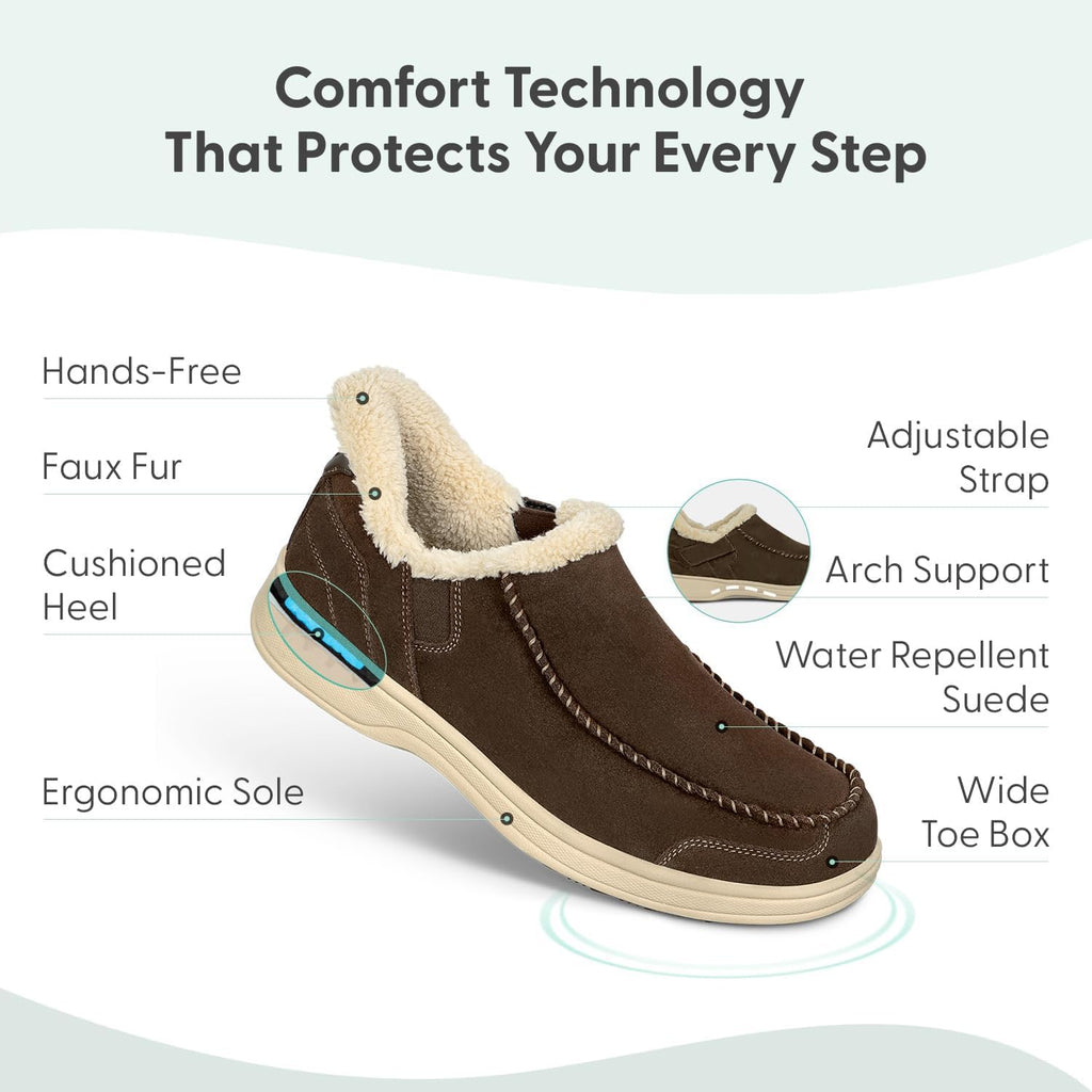 Orthofeet Men's Orthopedic Vito Hands-Free Water-Repellent Faux Fur Lined Slipper