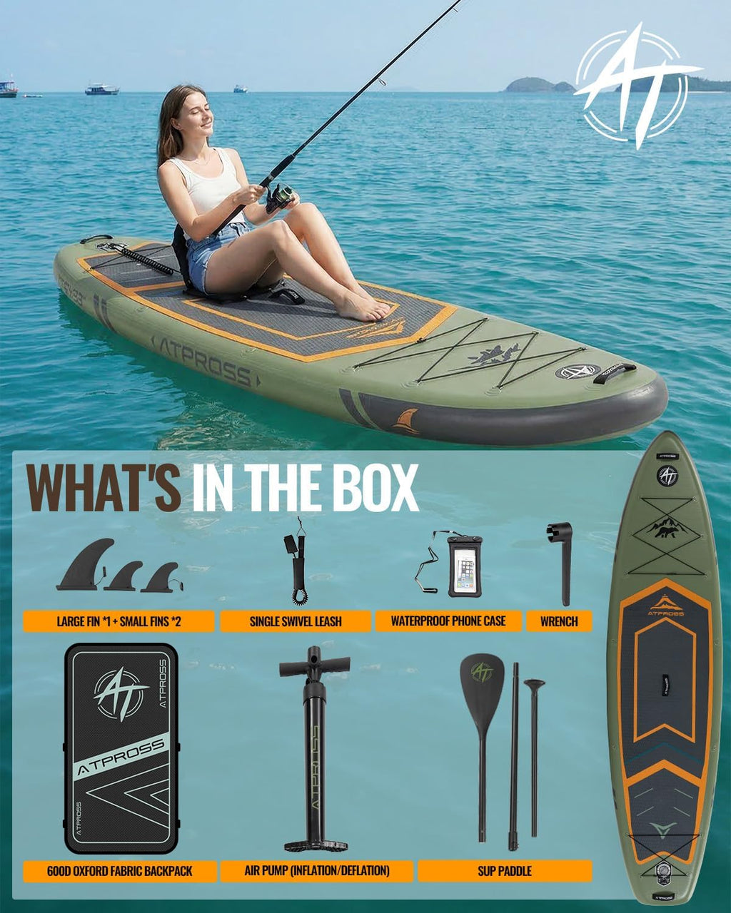 10'6''x33''Inflatable Stand Up Paddle Board, 400lbs Extra Wide Stand Up Paddleboard with Kayak Seat, Anti-Slip EVA Deck Premium SUP Accessories Kit, Non-Slip Stable Deck Boat