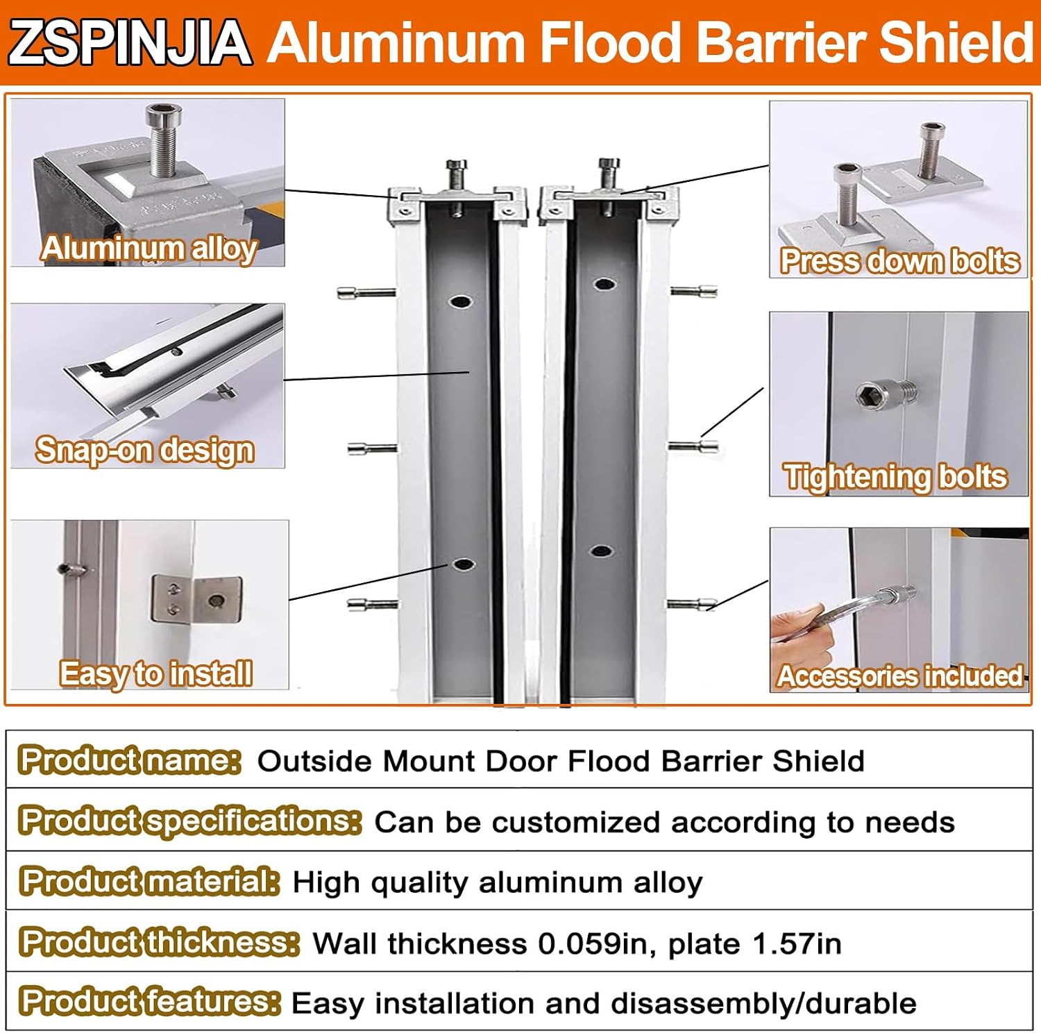 Water Flood Barrier Street Road Outdoor, 3/4/5/6/7/8/9/10/11/12/13/14/15/16/17/18ft Long Aluminum Threshold Anti-Flood Wall, Flood Baffle for Garage/Basement/Front Door/Driveway(H 1.3ft(40cm),17.5ft(5
