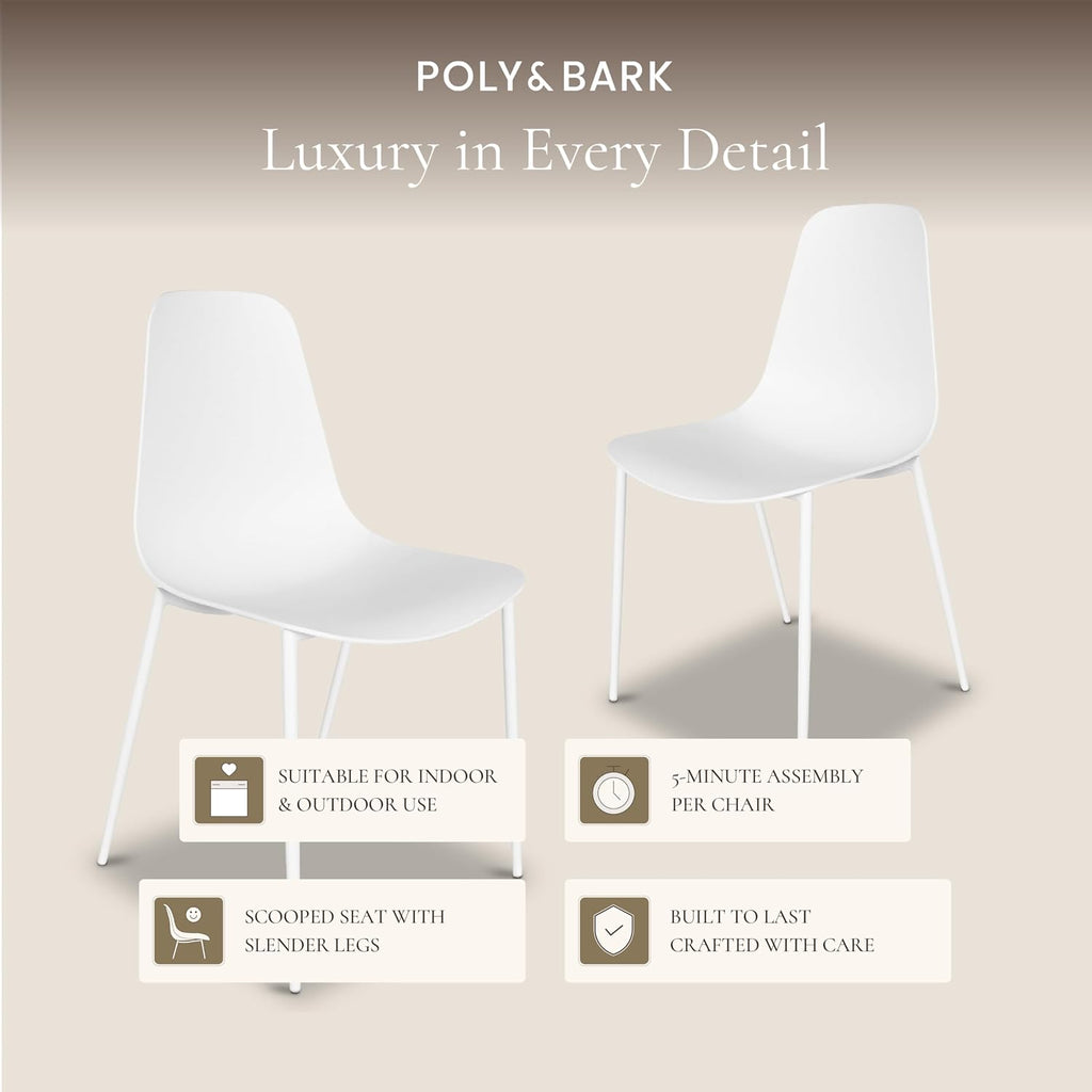 POLY & BARK Isla Modern Dining Chairs Set of 4 – Mid Century Modern Plastic Dining Chair with Metal Legs – Kitchen & Dining Room Chairs – Indoor/Outdoor – White