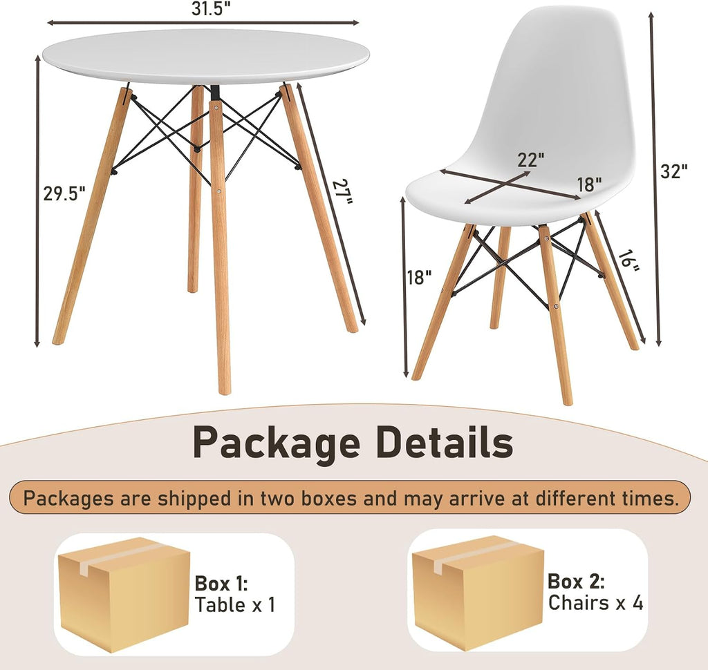 Tangkula Round Dining Table Set for 4, Modern Circle Kitchen Table & 4 Chairs with Ergonomic Seats and Solid Wood Legs, 5-Piece Dining Room Set for Small Spaces, Kitchen, Living Room