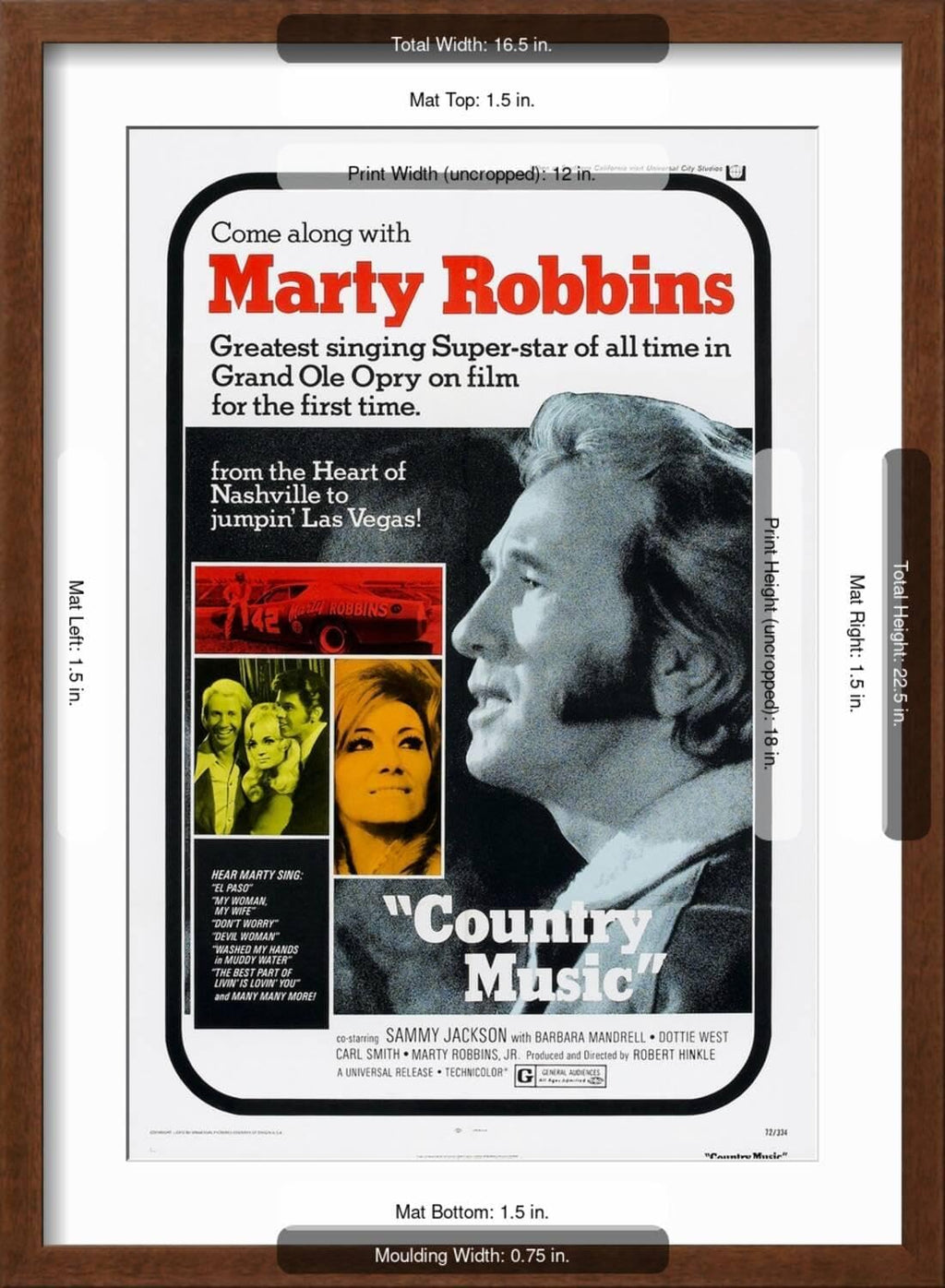 ART.COM Wall Art Print Country Music, Marty Robbins, Tammy Wynette, 1972 on Brown Frame, 16' x 22'