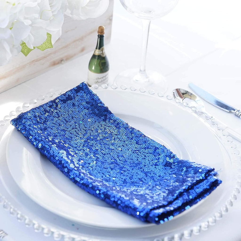 50 pcs 20-Inch Royal Blue Sequins Napkins - for Wedding Party Restaurant Holiday Dinner