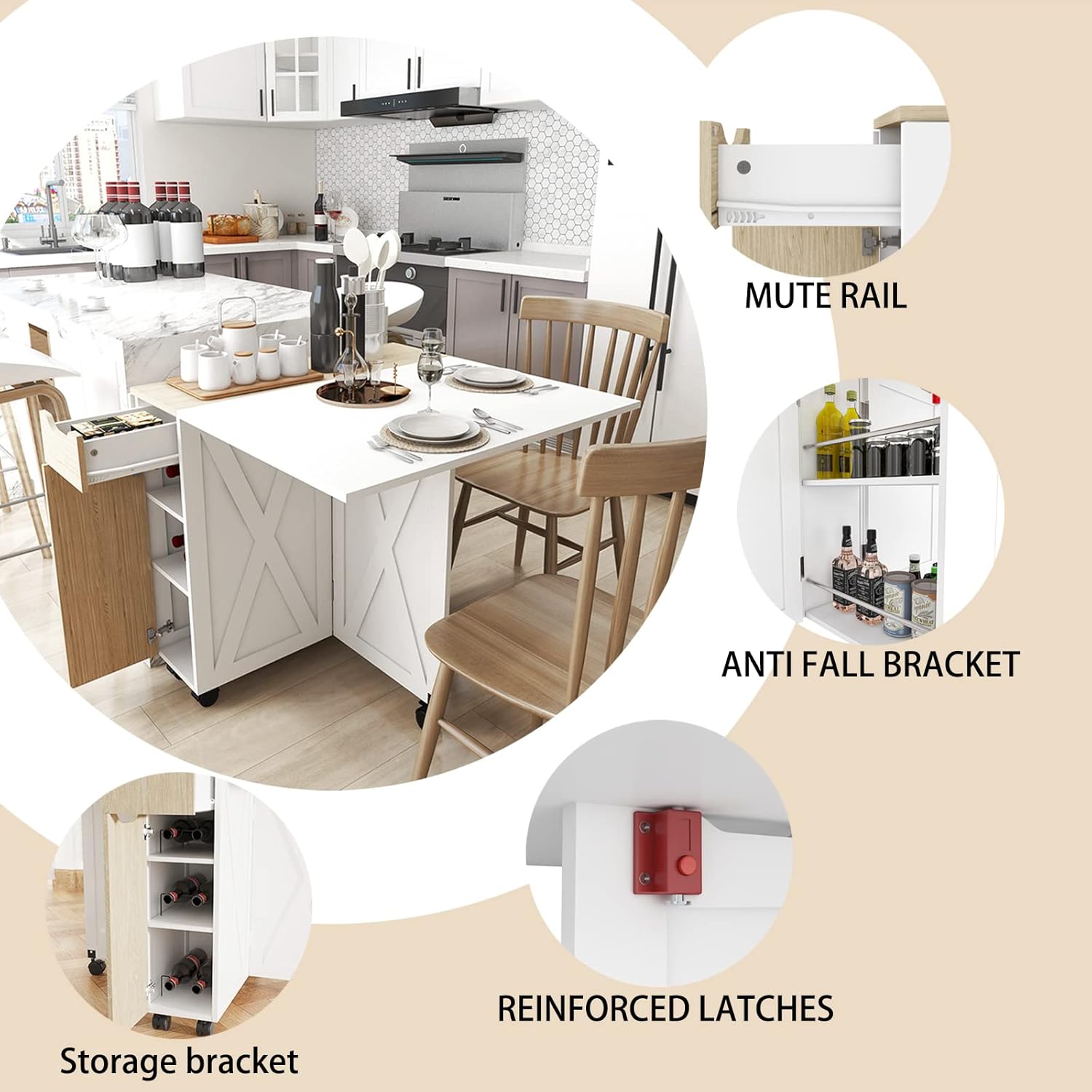 3imothrix Folding Dining Table, Small Dining Table, Space Saving Dining Table with 6 Wheels, Kitchen Table Sewing Table for Small Spaces (White)