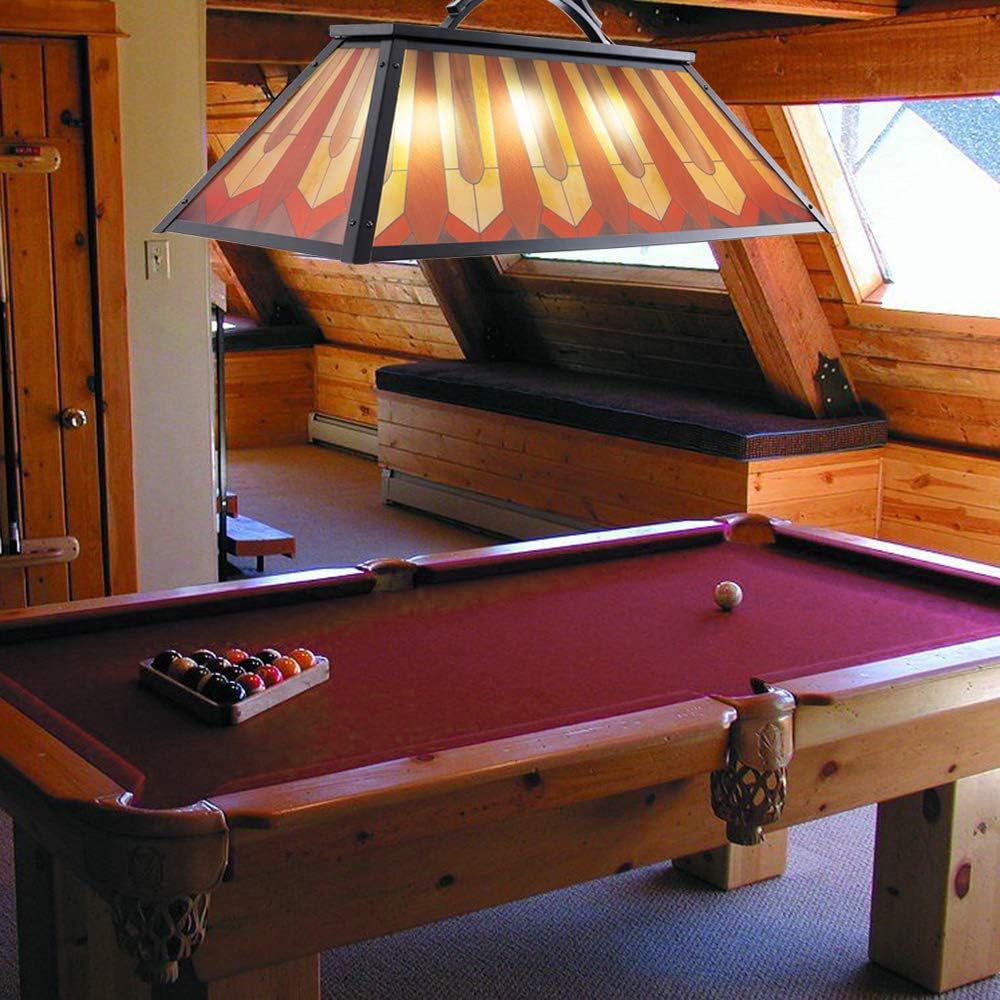 Wellmet Tiffany Style Pool Table Lamp Hanging, Billiards Light for Game Room 7' 8' 9' Pool Table, 3-Light Vintage Chandelier Lighting Fixture for Snooker Man Cave Club Kitchen Island Bar