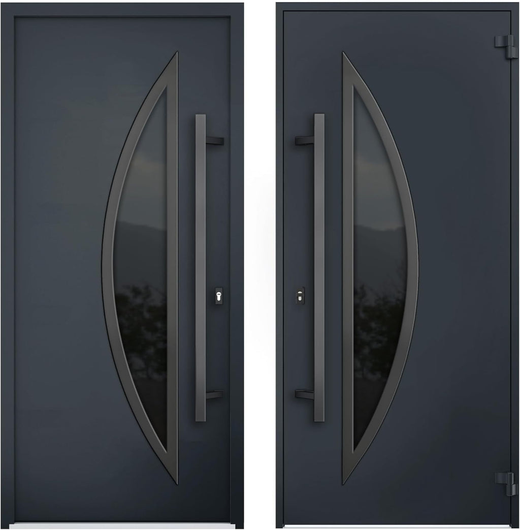 VDOMDOORS Front Exterior Prehung Steel Door/Deux 6501 Anthracite / 2 Side Exterior Windows/Stainless Inserts Single Modern Painted-W12+36+12' x H80-Right-hand Inswing