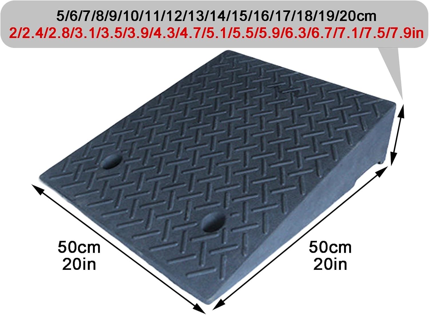 Threshold Ramp Rubber Driveway Ramp Heavy Duty Wheelchair Ramp with Slip-Resistant Surface Handicap for Doorways Steps(50 * 50 * 5cm/20 * 20 * 2in)