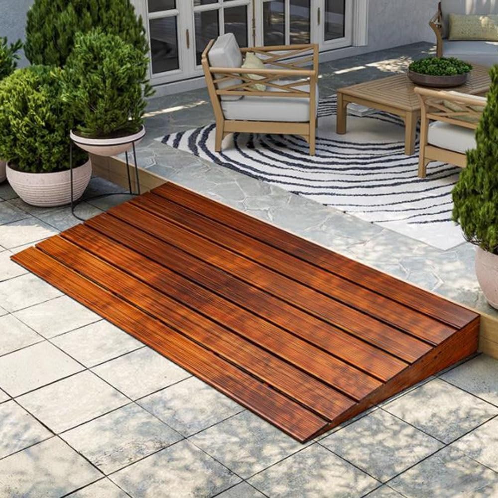 LXXW Rubber Curb Ramp Doorway Wheelchair ramp, Wooden Threshold, Multi-Functional Curb Heavy Duty Curb Ramp(60x50x10cm)