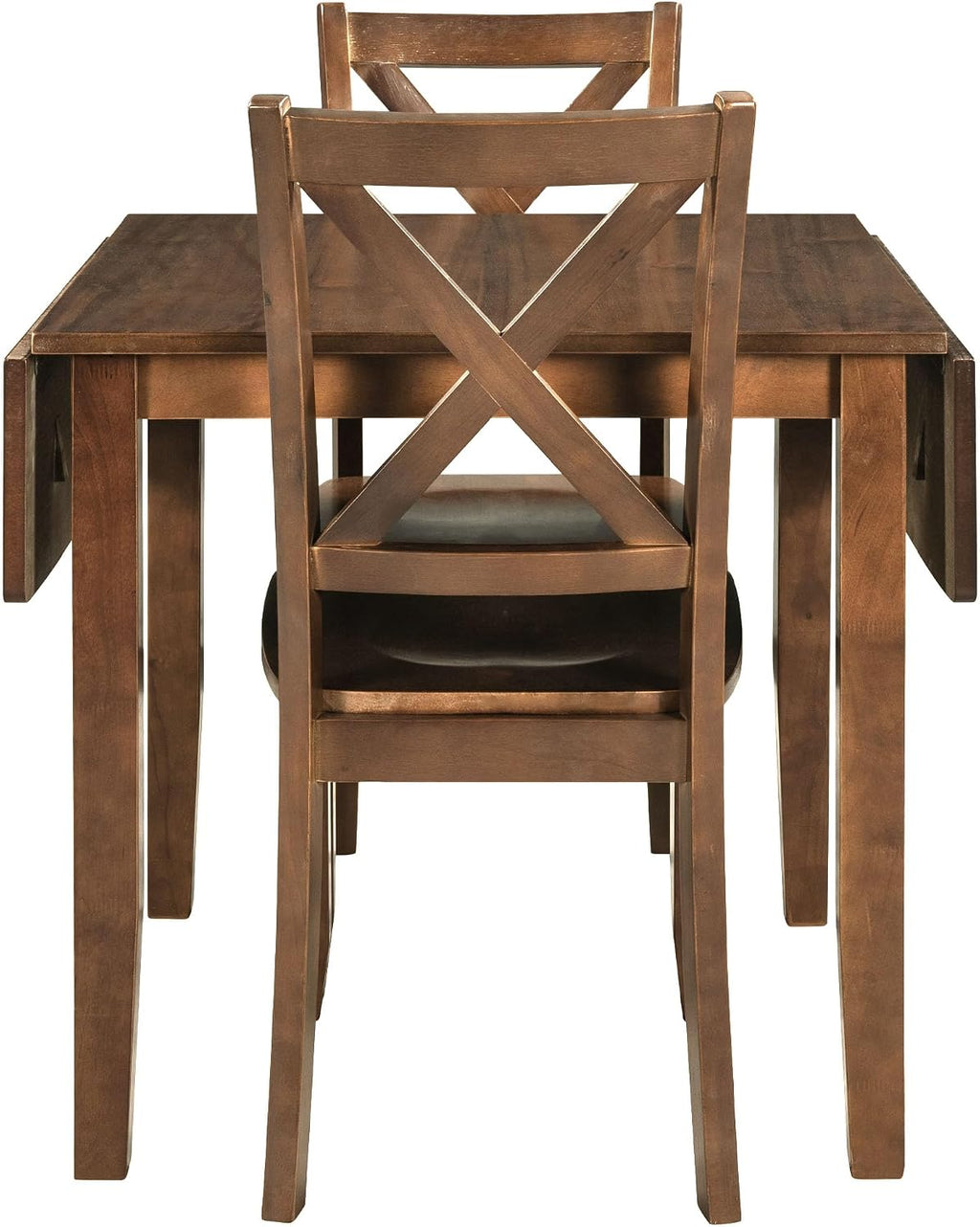 Harper & Bright Designs 3-Piece Wood Drop Leaf Dining Table Set with 2 X-Back Chairs, Space-Saving Breakfast Nook Dining Set, Brown