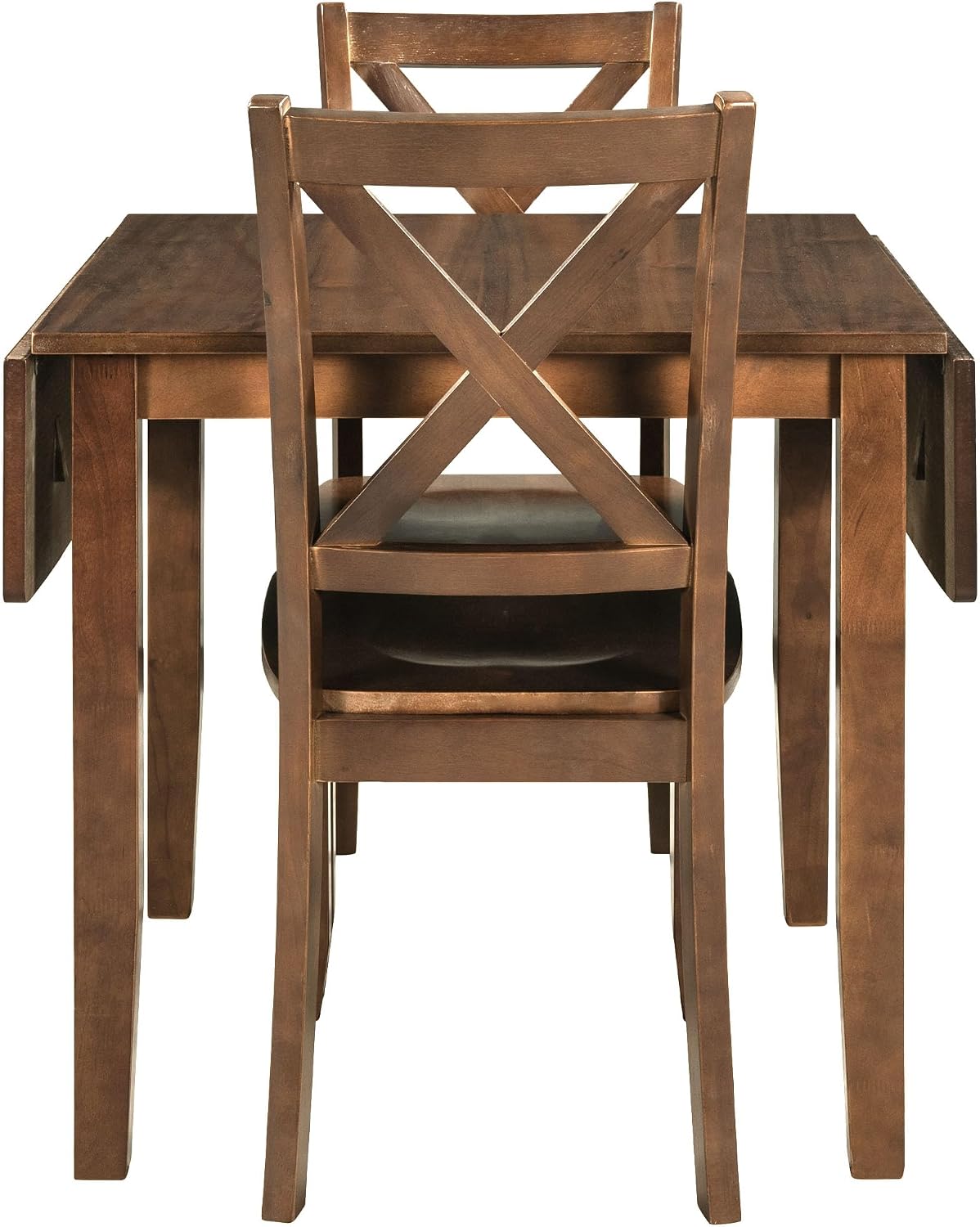 Harper & Bright Designs 3-Piece Wood Drop Leaf Dining Table Set with 2 X-Back Chairs, Space-Saving Breakfast Nook Dining Set, Brown