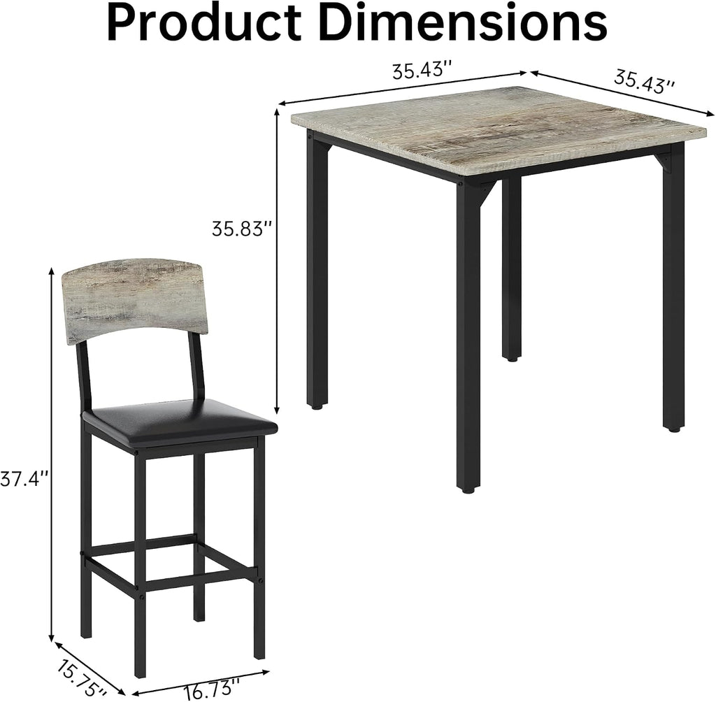 AWQM 5-Piece Dining Table Set, Dining Table Set for 4, Counter Height Table & 4 Bar Stools, Modern Kitchen Dining Set, with Upholstered Chairs, Compact Dining Set for Small Spaces, Gray