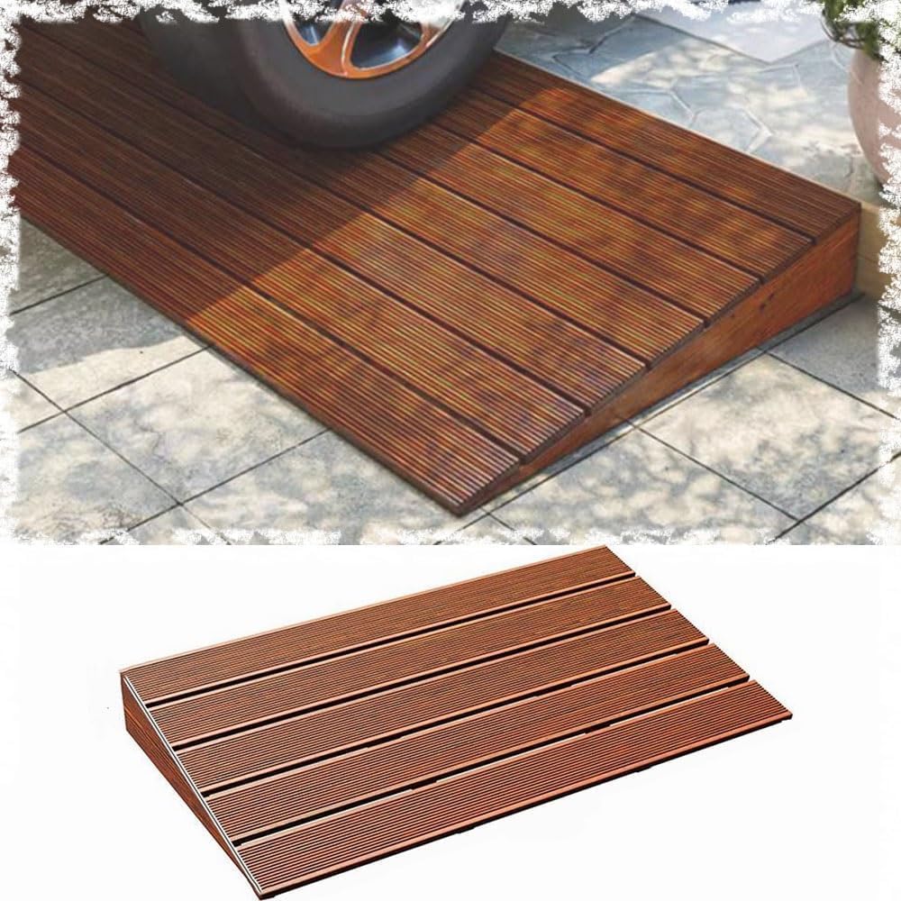 LXXW Rubber Curb Ramp Doorway Wheelchair ramp, Wooden Threshold, Multi-Functional Curb Heavy Duty Curb Ramp(60x50x10cm)