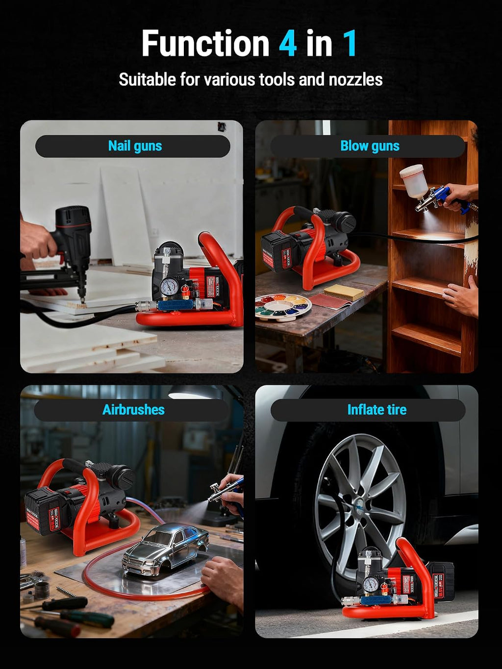 Ultra Quiet Cordless Air Compressor Compatible with for Makita Battery,Portable Air Compressor Oil Free 18V 18.5V 21V,60dB,Small Lightweight Universal for Woodwork Nailing Car Pneumatic Tool