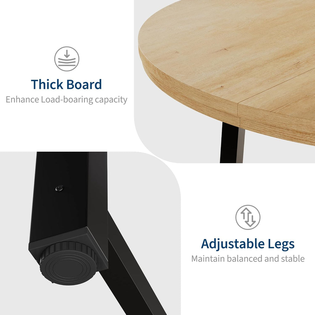 IDEALHOUSE 47' Round Dining Table for 4, Kitchen Dining Room Table with Sturdy Metal Frame, Wood Circle Kitchen Table for Space Saving - Natural Oak (No Chairs)