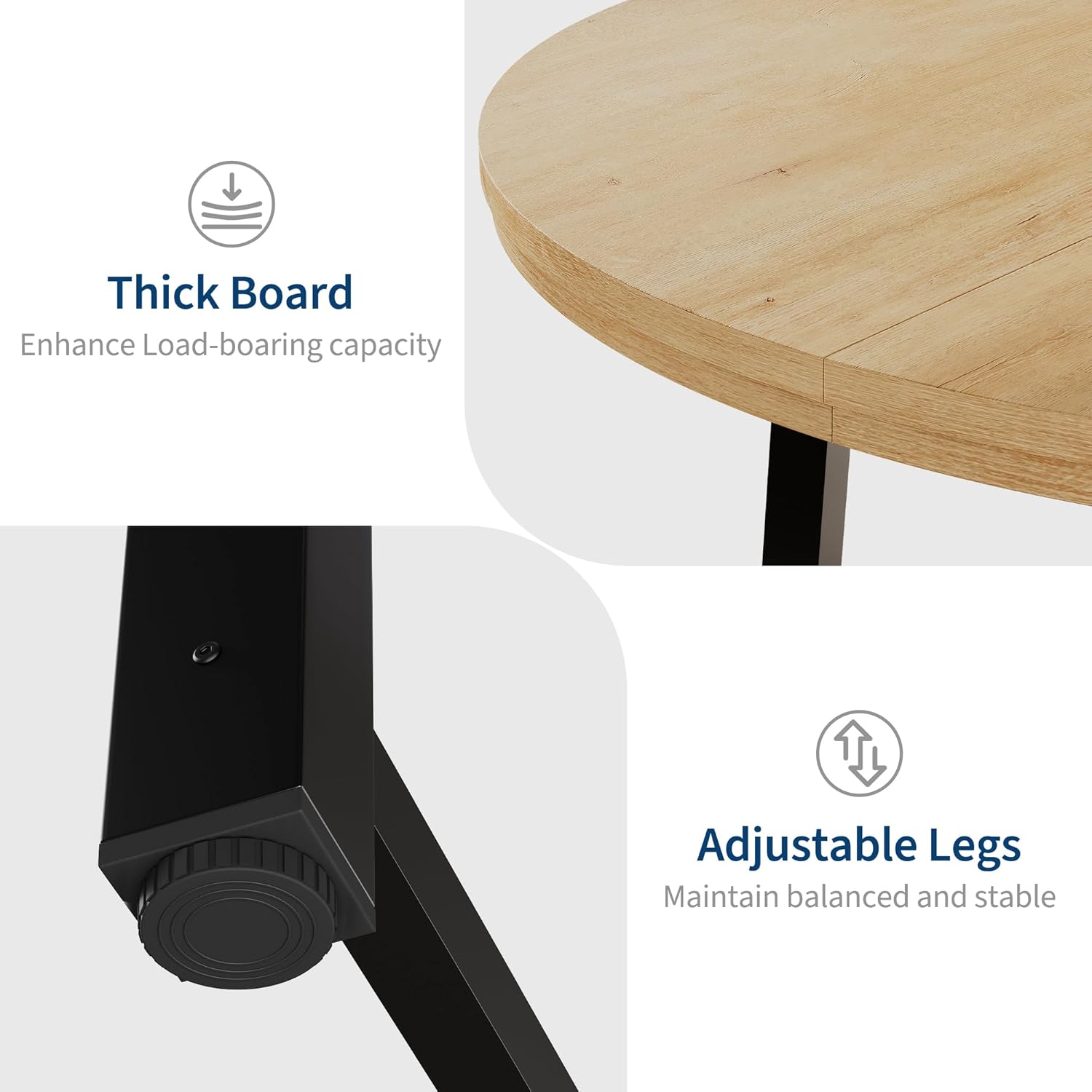 IDEALHOUSE 47' Round Dining Table for 4, Kitchen Dining Room Table with Sturdy Metal Frame, Wood Circle Kitchen Table for Space Saving - Natural Oak (No Chairs)