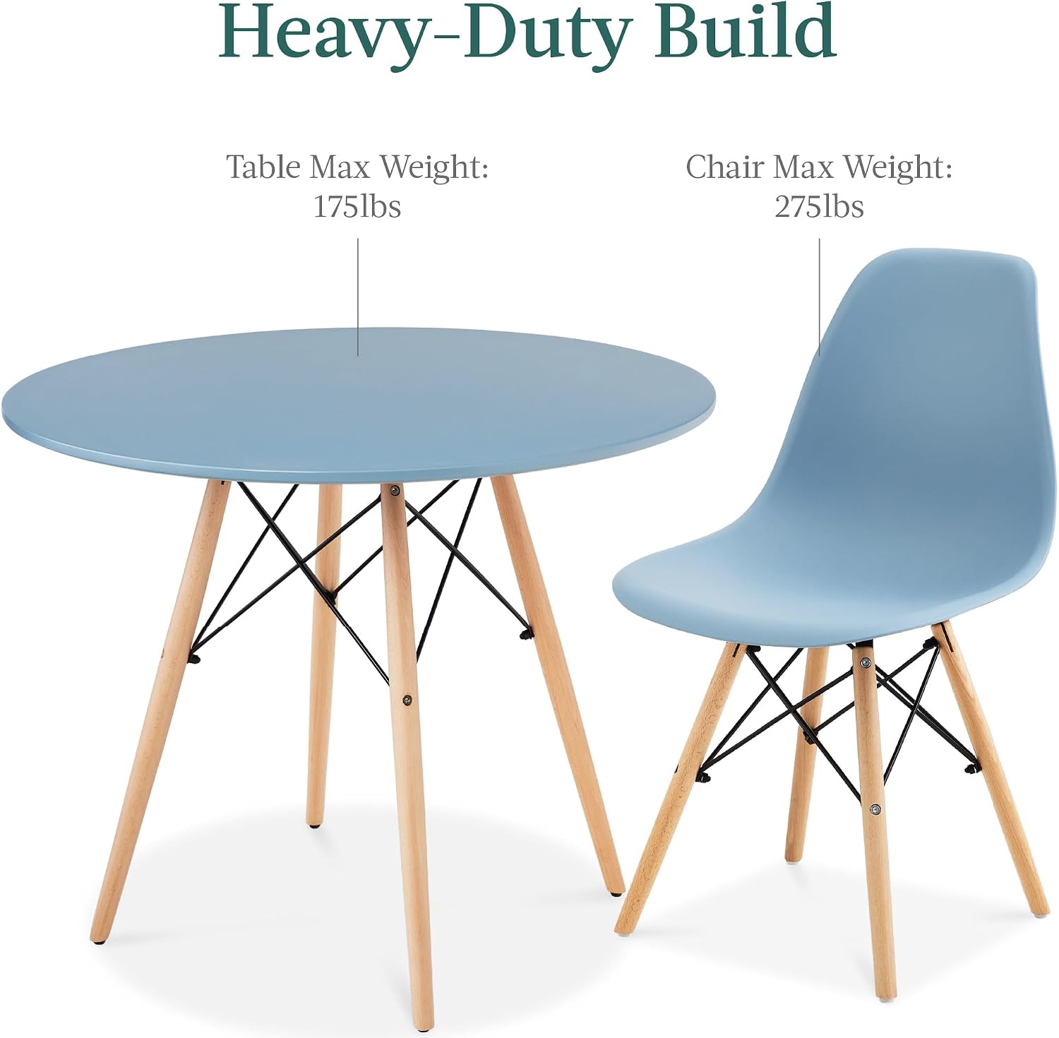 Best Choice Products 5-Piece Dining Set, Compact Mid-Century Modern Table & Chair Set for Home, Apartment w/ 4 Chairs, Plastic Seats, Wooden Legs, Metal Frame - Blue/Oak