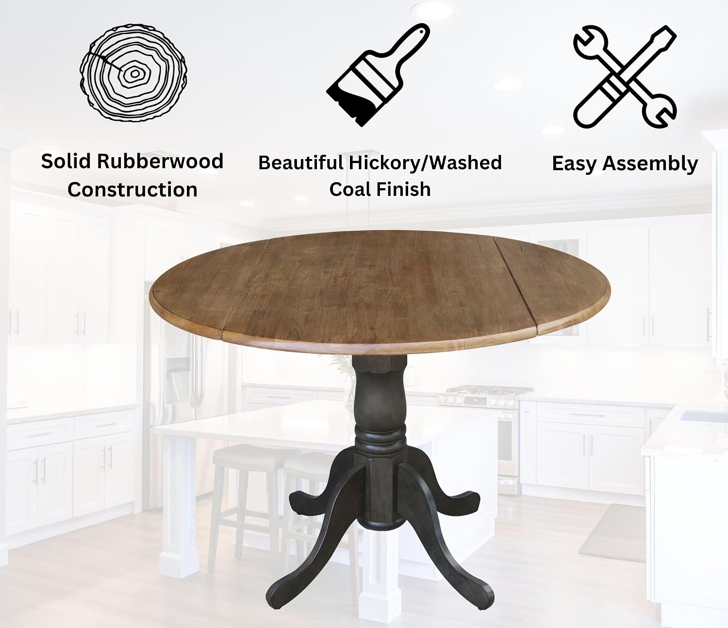 International Concepts 42 Inch Dual Drop Leaf Dining Height Table, Hickory/Washed Coal.