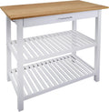 Kitchen Island with Solid Wood Top, White & Cherry Natural