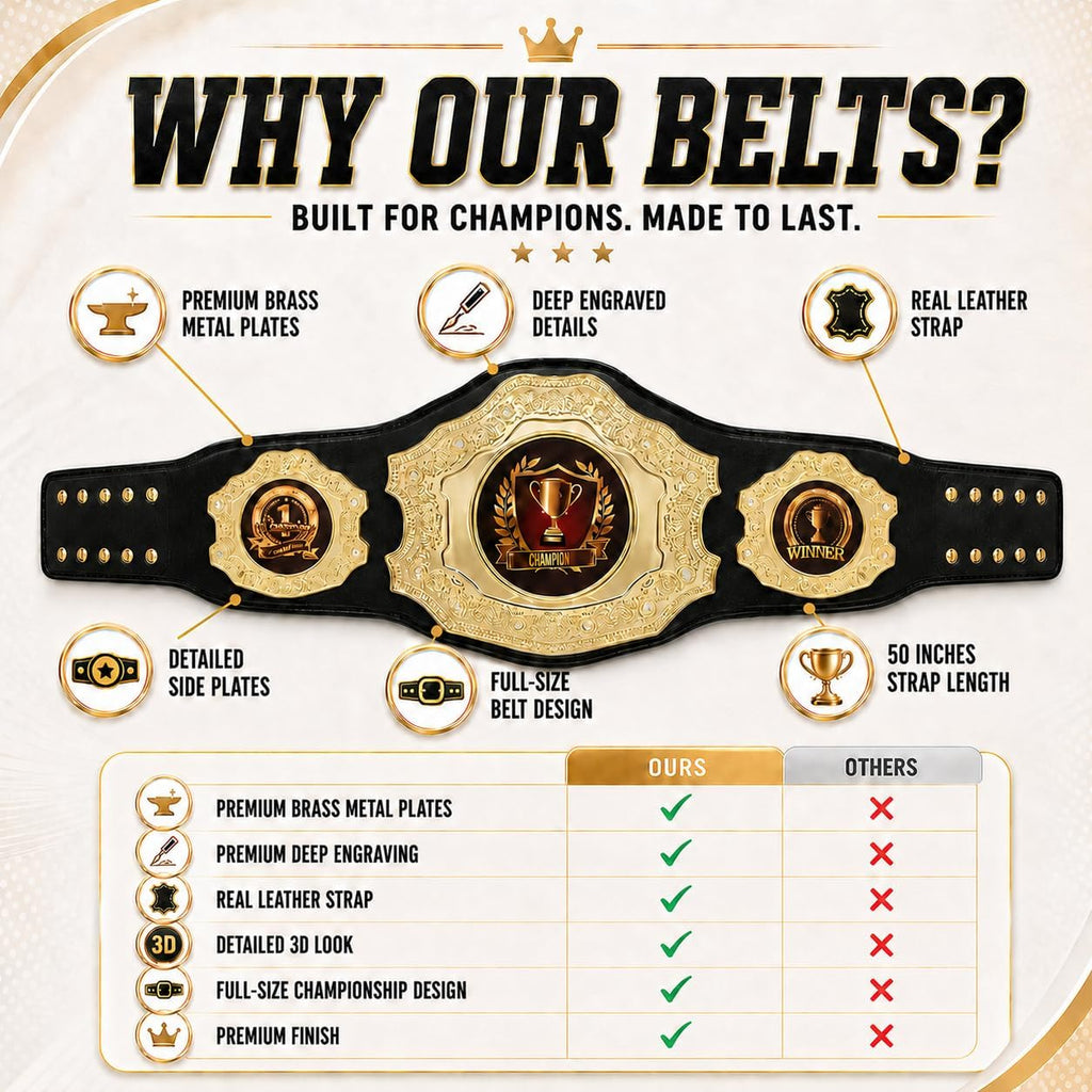 HANDSY Die Cast Heavy Championship Belt Adult – Real Leather Trophy Belt for Sports, Awards, Gifts, Events, Wrestling, and Prizes