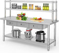 YITAHOME NSF Stainless Steel Table with Overshelves & Drawers, 72' X 24' Worktable with 72' X 12' Shelf & 3 Drawers, Metal Prep Workstation