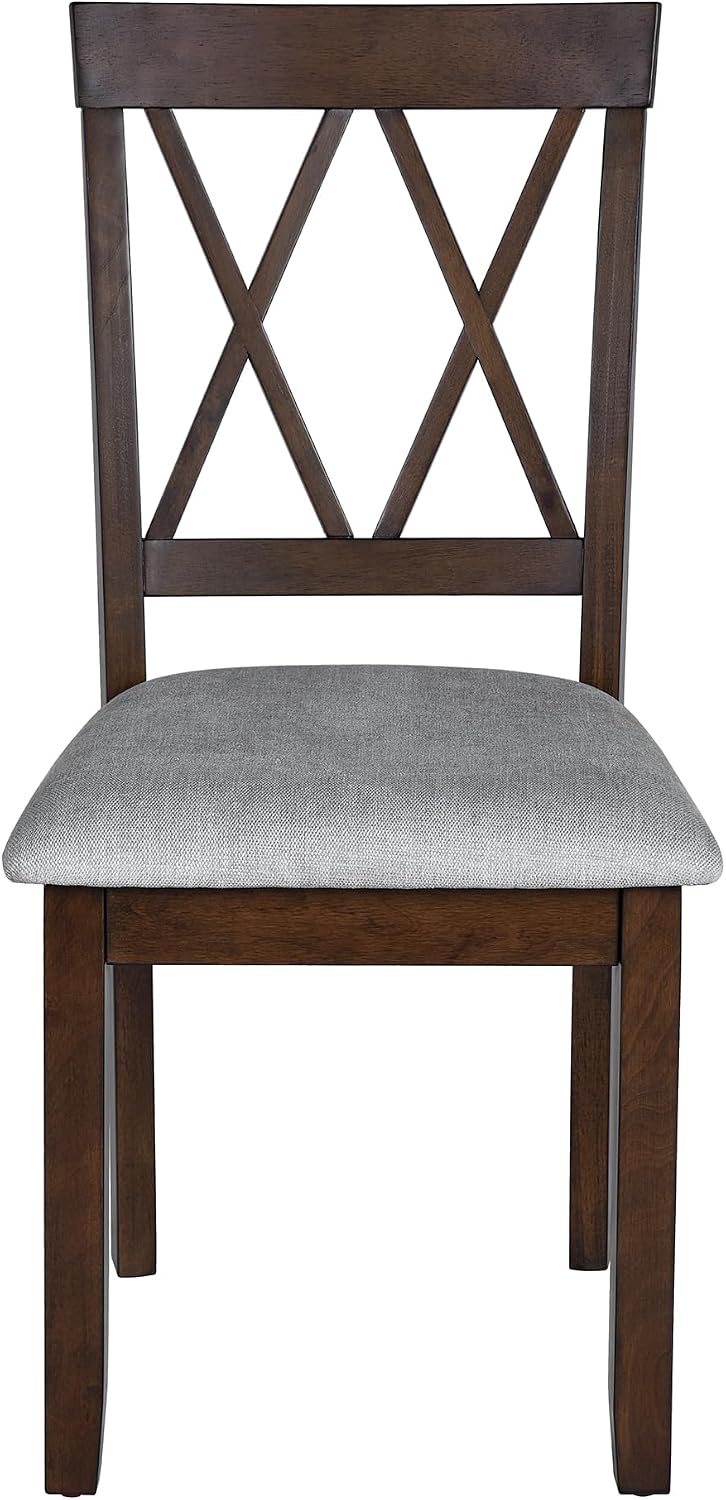 Harper & Bright Designs 5-Piece Wood Drop Leaf Dining Table Set with 4 X-Back Chairs, Space-Saving Breakfast Nook Dining Set, Brown + Grey Cushion