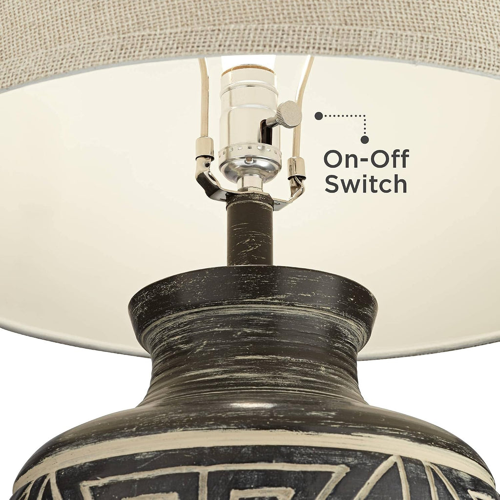 John Timberland Miguel Farmhouse Rustic Southwest Jar Table Lamp with Dimmer and USB Charging Port 32' Tall Earth Tone Linen Fabric Drum Shade for Living Room Bedroom House Bedside Nightstand Home