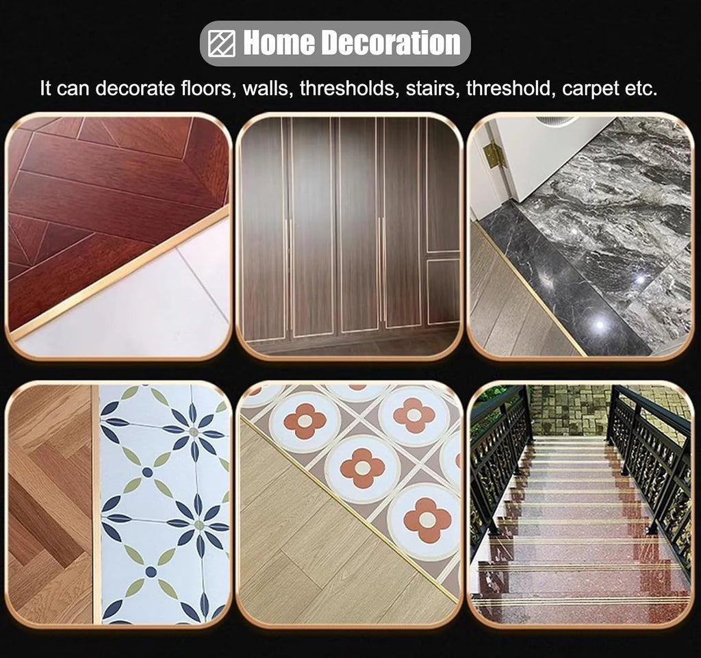 Floor Transition Strip Brushed Brass Edge Strip for Doorway, Solid Metal Gap Bar for Tile/Wood, Rectangle Threshold Seam Ramp