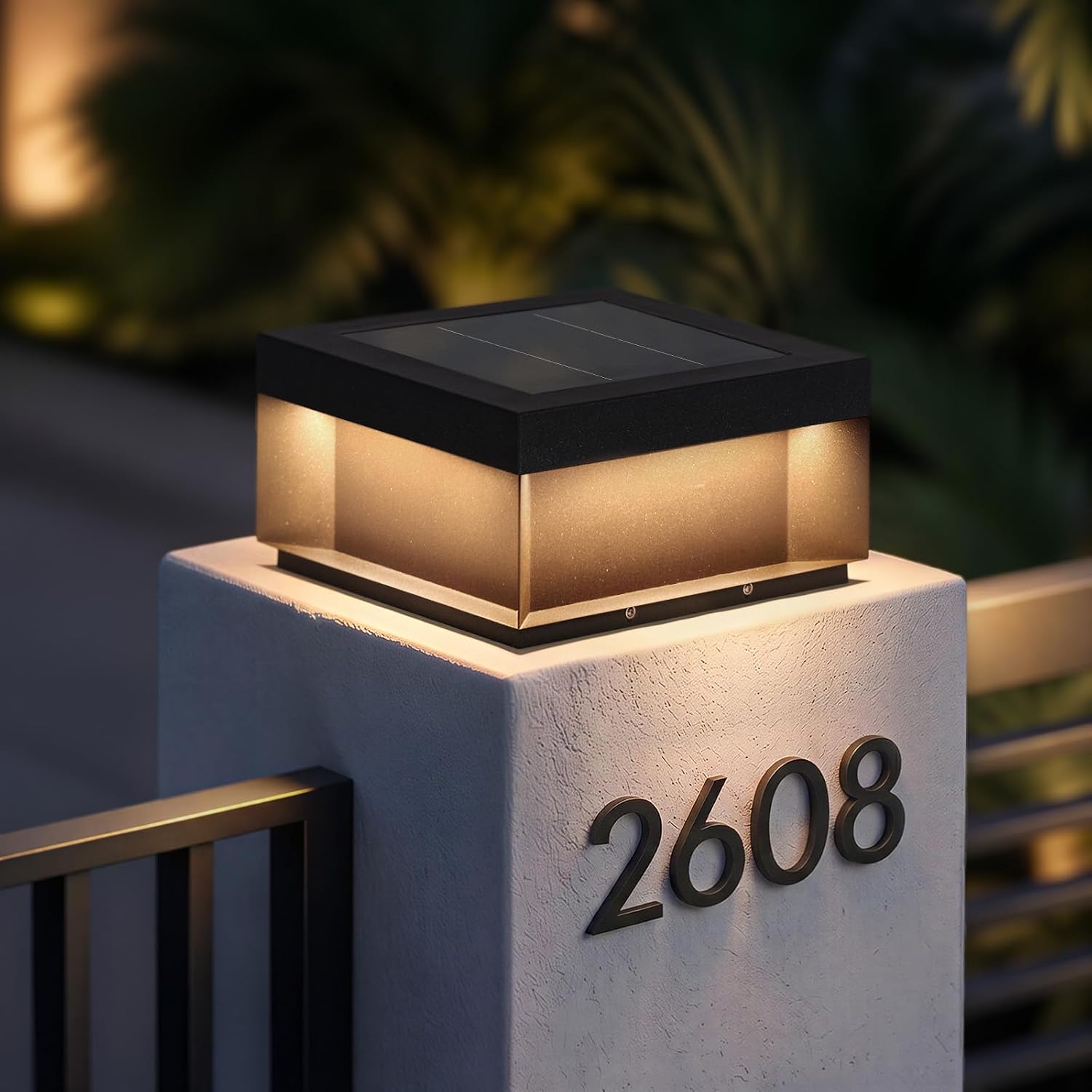 Solar Post Lights Outdoor, 11.8'' Pillar Light IP54 Waterproof, 3000K Solar Column Lights Outdoor, Dusk to Dawn Extra Large Pillar Light, Modern Fence Column Lamp Fixture for Entrance Deck Patio