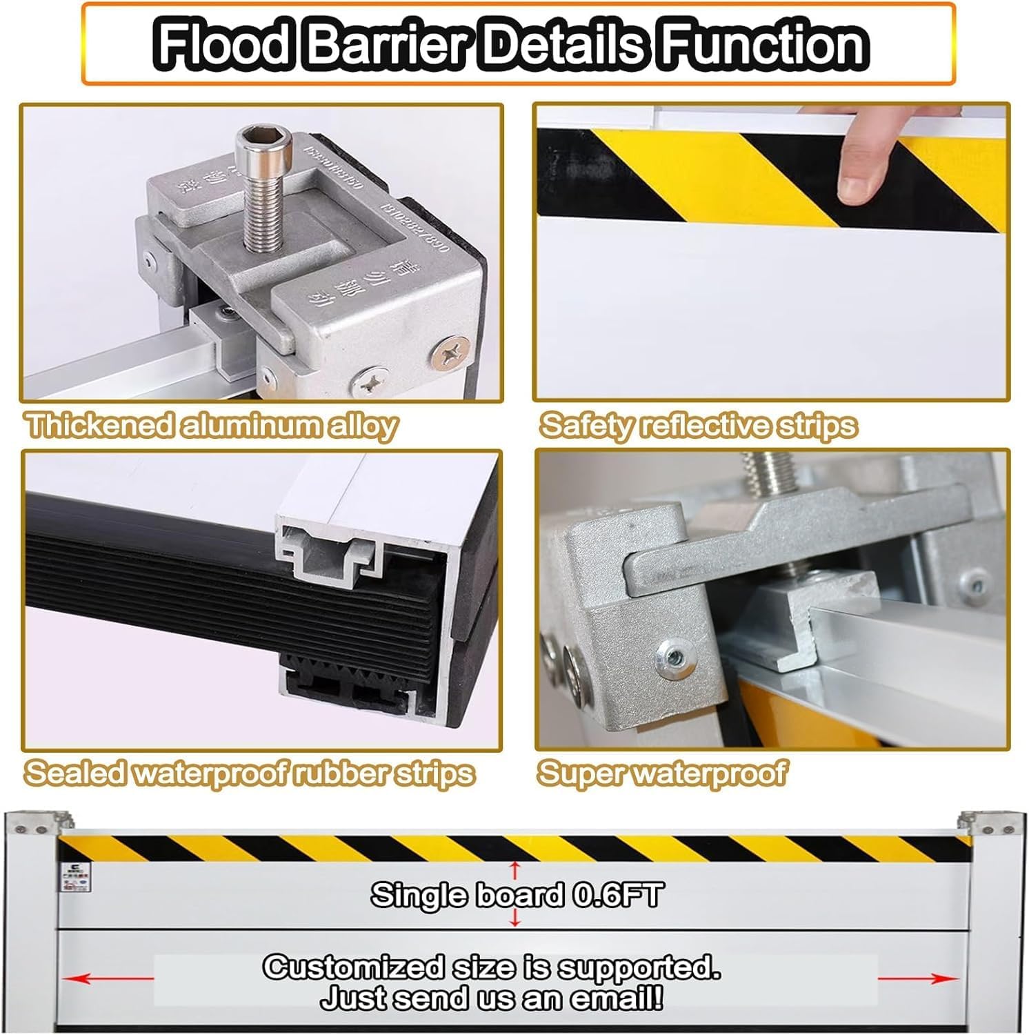 Garage Door Flood Barrier Threshold, Detachable Aluminum Shield Door Water Stopper Barrier for Basement Front Door Gates Sliding Door(H 1.3ft(40cm),3.5ft(105cm))
