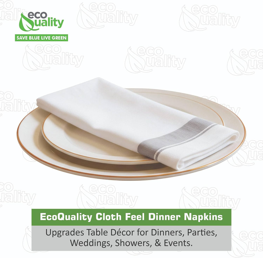 Cloth Like Dinner Napkins with Silver Border Design Disposable - Single Use Linen Feel Guest Towels, Absorbent, Soft, Elegant, Bathroom Hand Towels, Party, Wedding, Napkins, Tablesetting (500)