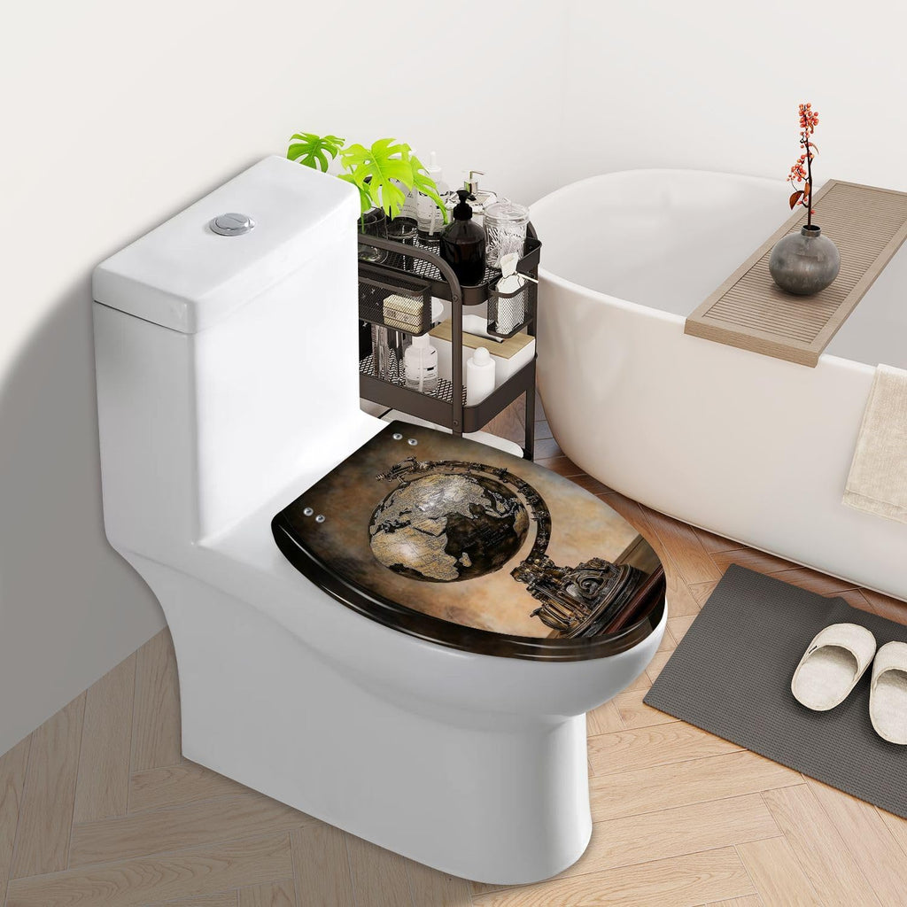 Elongated Toilet Seat World map map Resin Toilet Seat Slow Quiet Close with Quick-Release Hinges Toilet Seat with Cover Easy to Clean Install