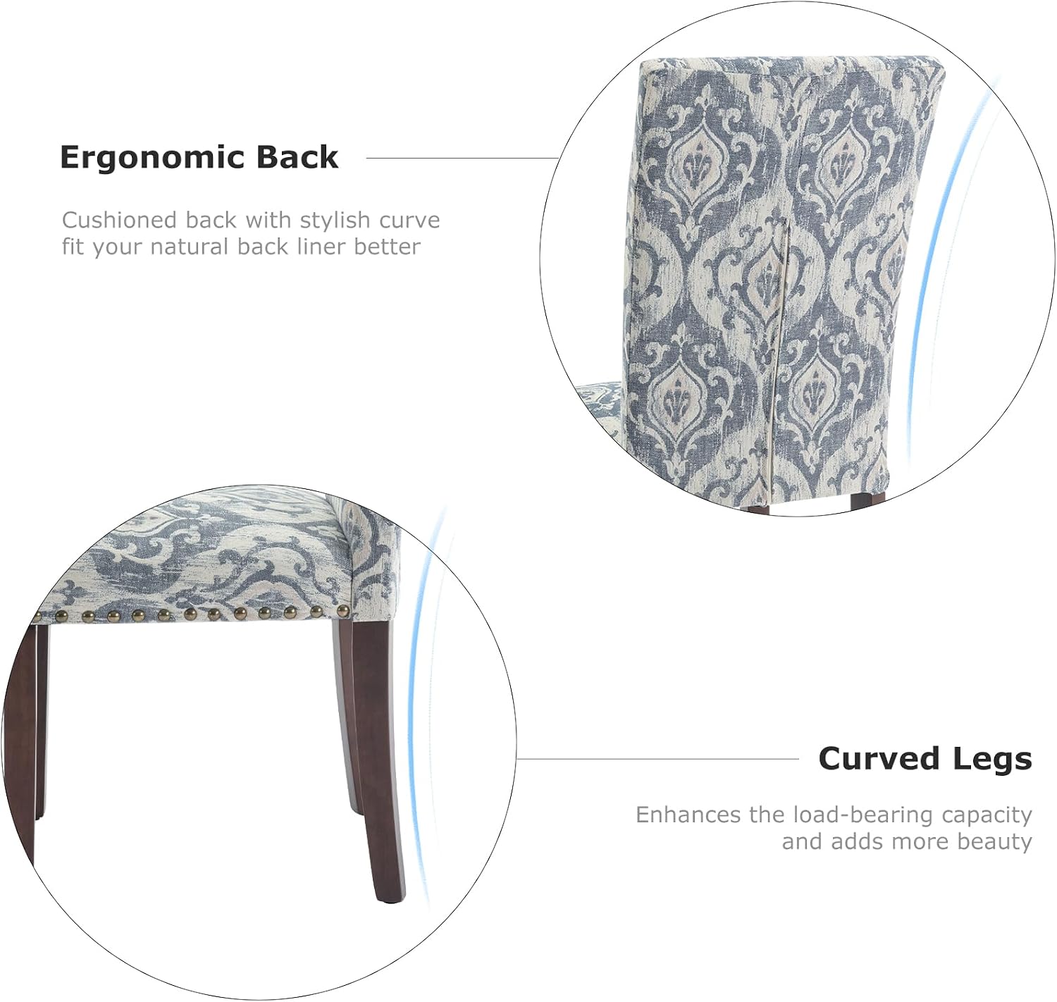 COLAMY Upholstered Parsons Dining Chairs Set of 2, Fabric Dining Room Kitchen Side Chair with Nailhead Trim and Wood Legs - Blue/White Flower