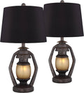Franklin Iron Works Horace Rustic Farmhouse Industrial Table Lamps 25.25' High Set of 2 with Nightlight Bronze Black Faux Silk Drum Shade for Living Room Bedroom House Bedside Nightstand Home