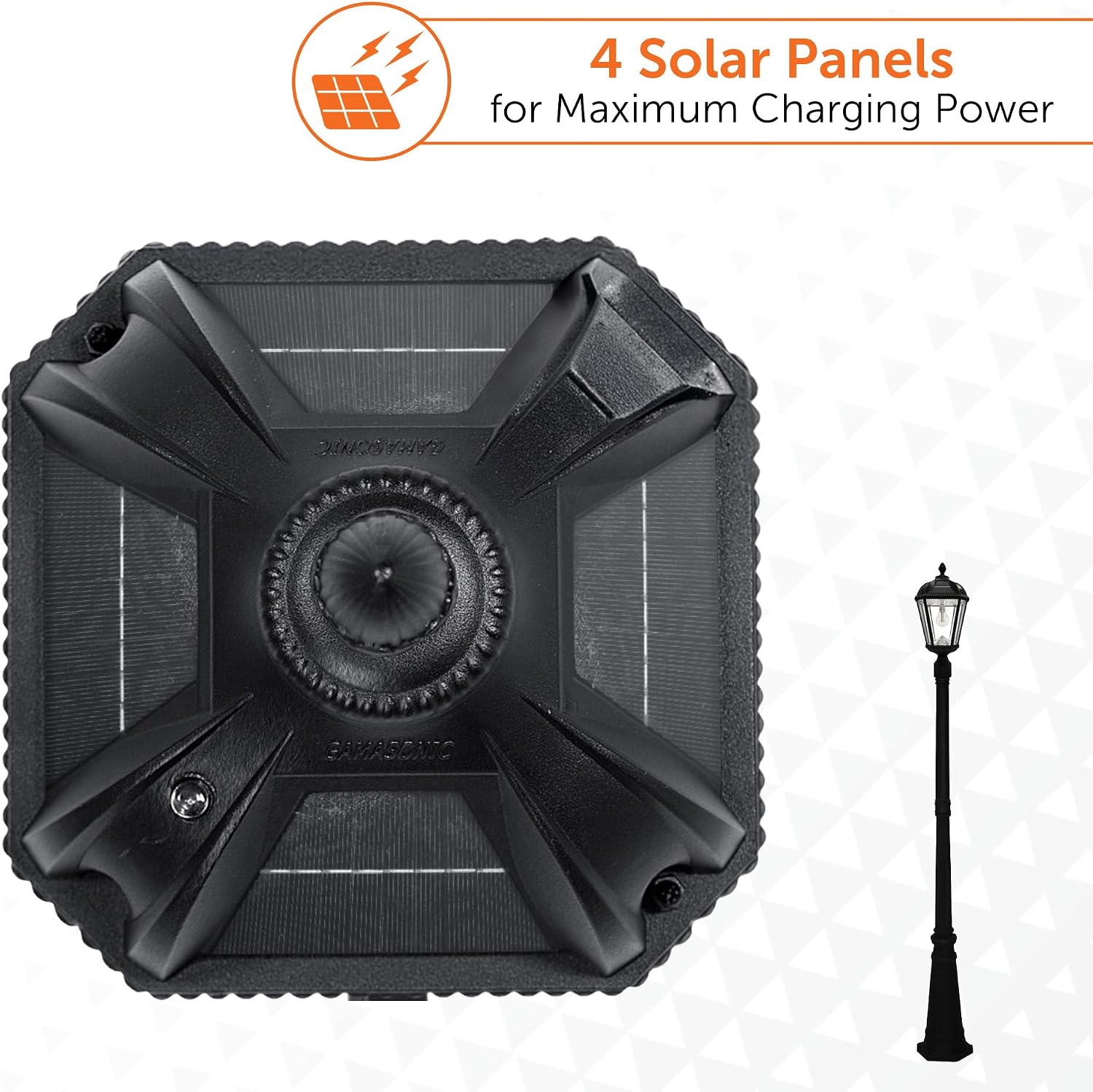 Gama Sonic Solar Outdoor Lamp Post Light, Black Cast Aluminum and Beveled Glass Panels, 10-Year Royal Bulb, Warm White LED with Omni-Direction Reflector, 87-inch Height, 98B001 (Upgraded Panel)